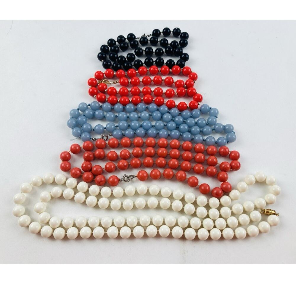 Vintge 5 Piece Lot Plastic Bead Necklaces Fall Colors Spring Ring Trifari Orange